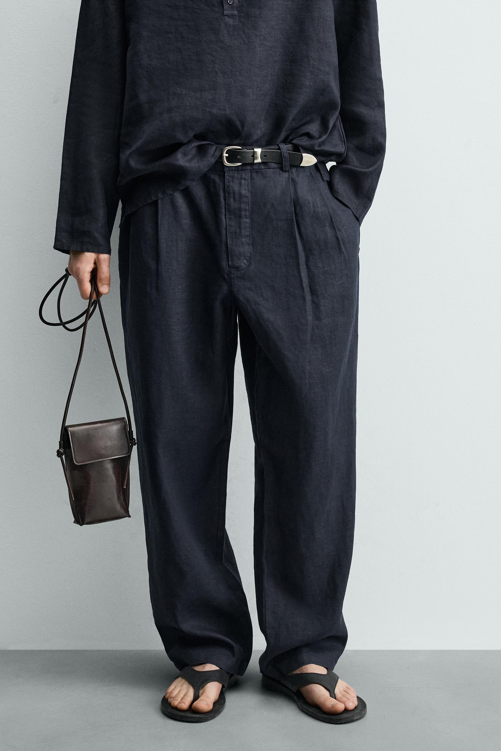 100% HEMP PLEATED WIDE FIT PANTS